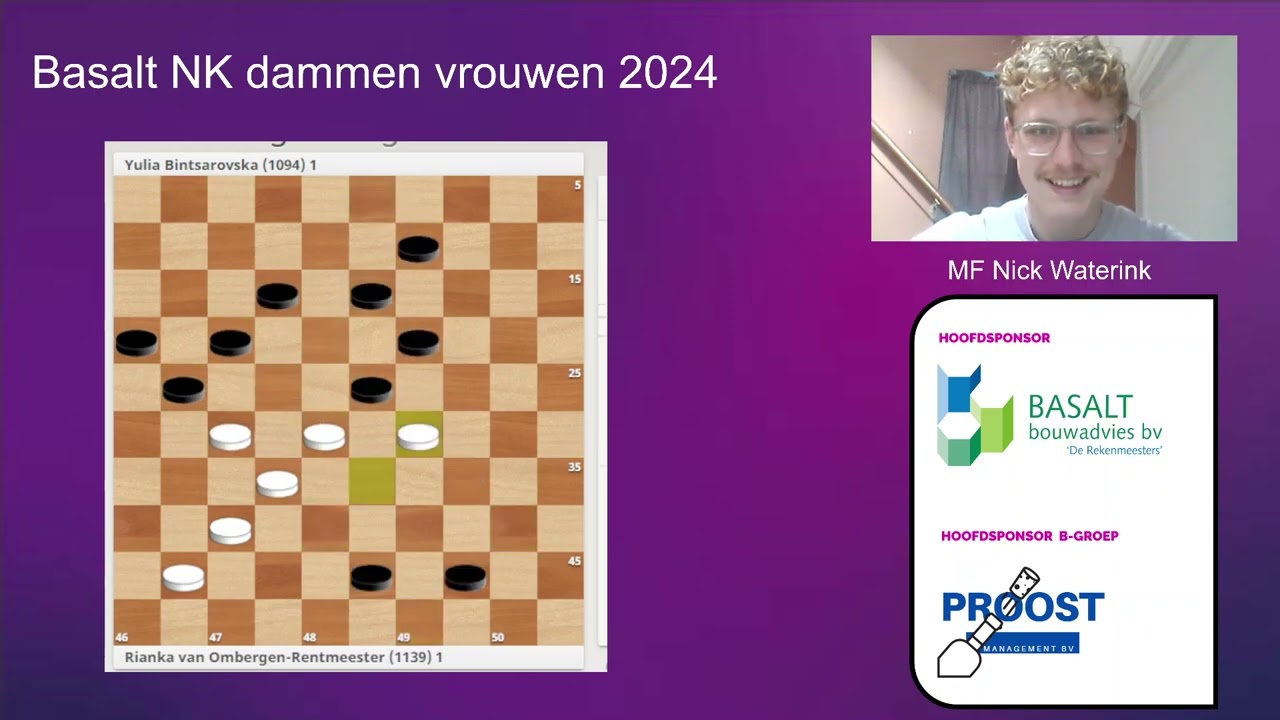 Uitzending Dag 7 NK Dammen Vrouwen 2024 - Nick Waterink (ronde 9)