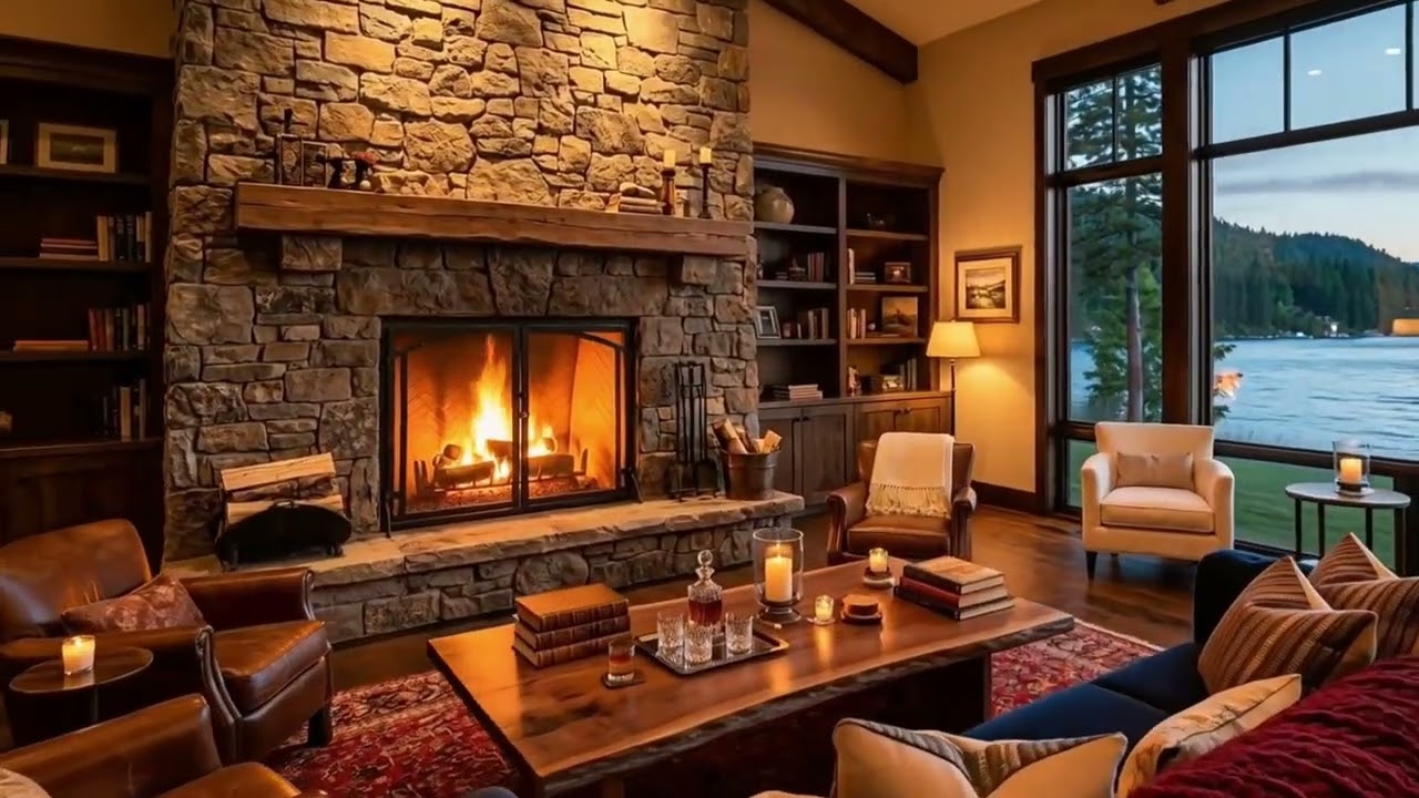 One hour of fireplace and cabin ambiance 🔥#backgroundmusic #relaxing #asmrsounds #cozyambience 