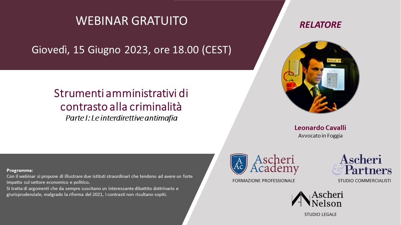 Webinar: Strumenti amministrativi di contrasto alla criminalità - Parte Prima