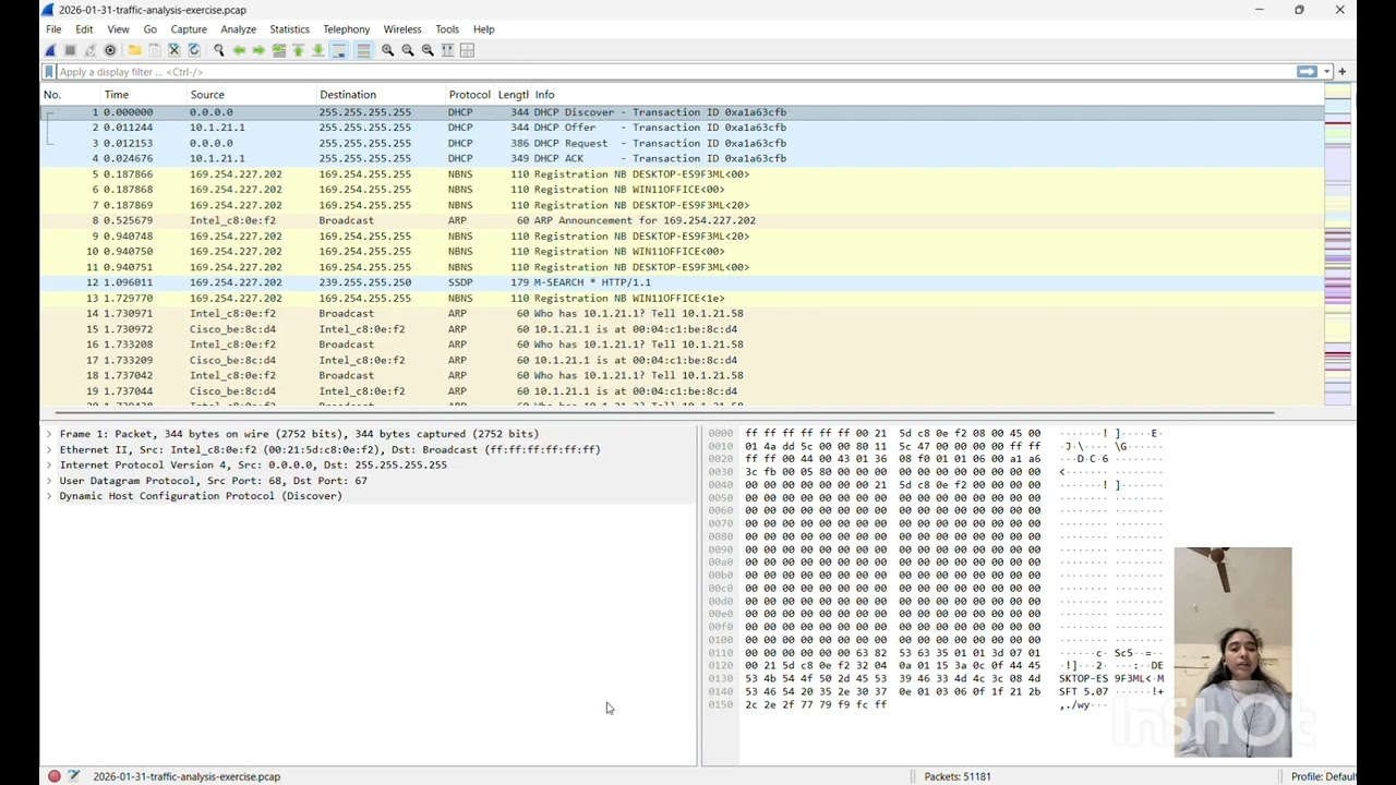 Network traffic analyzing using wireshark