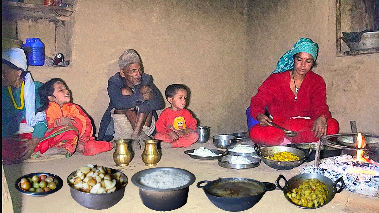 🌾 Traditional Wood Fire Cooking || Nepali Dal Rice & Aloo Curry ||