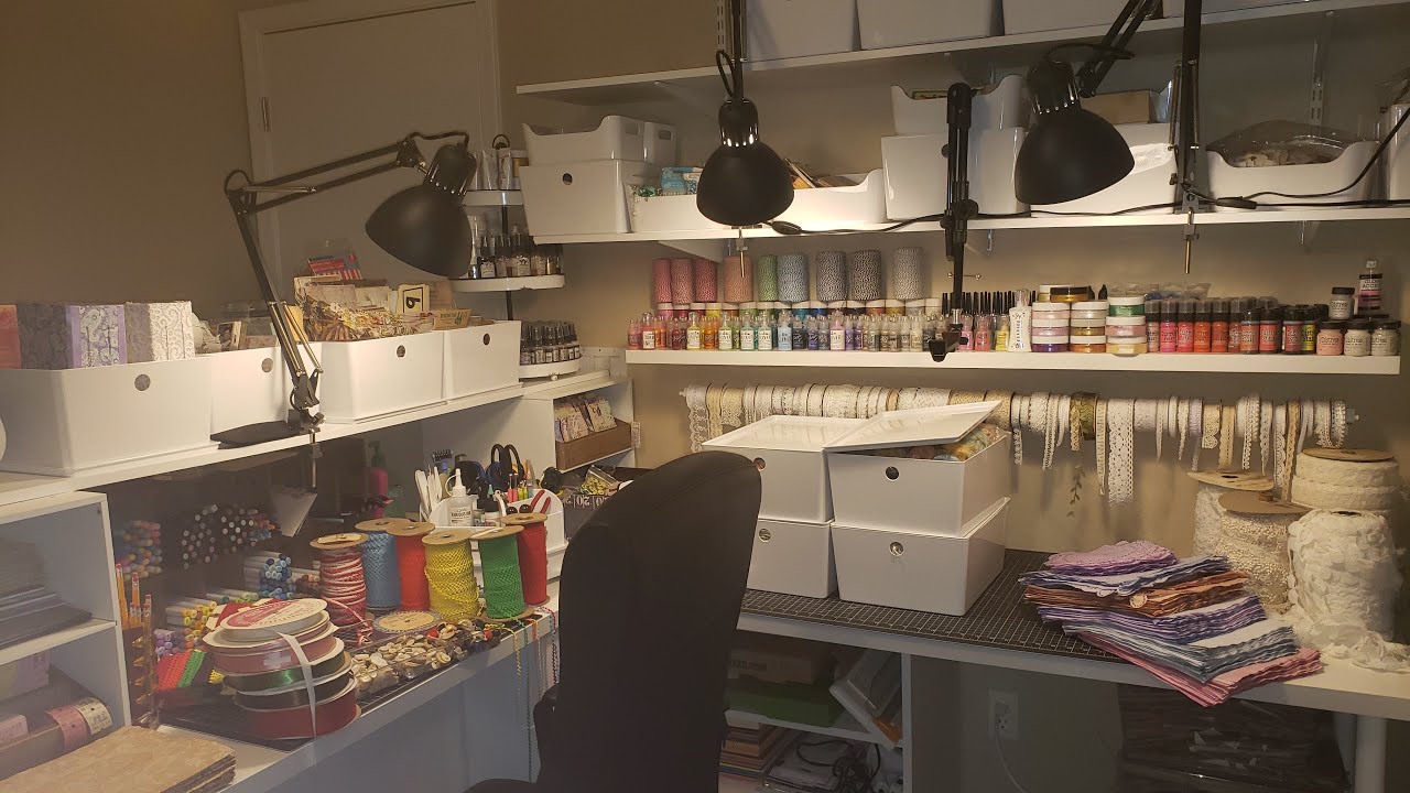 Craft Room Tour and Organization Ideas Paper Crafting Junk Journal Supplies Storage Card Making Art