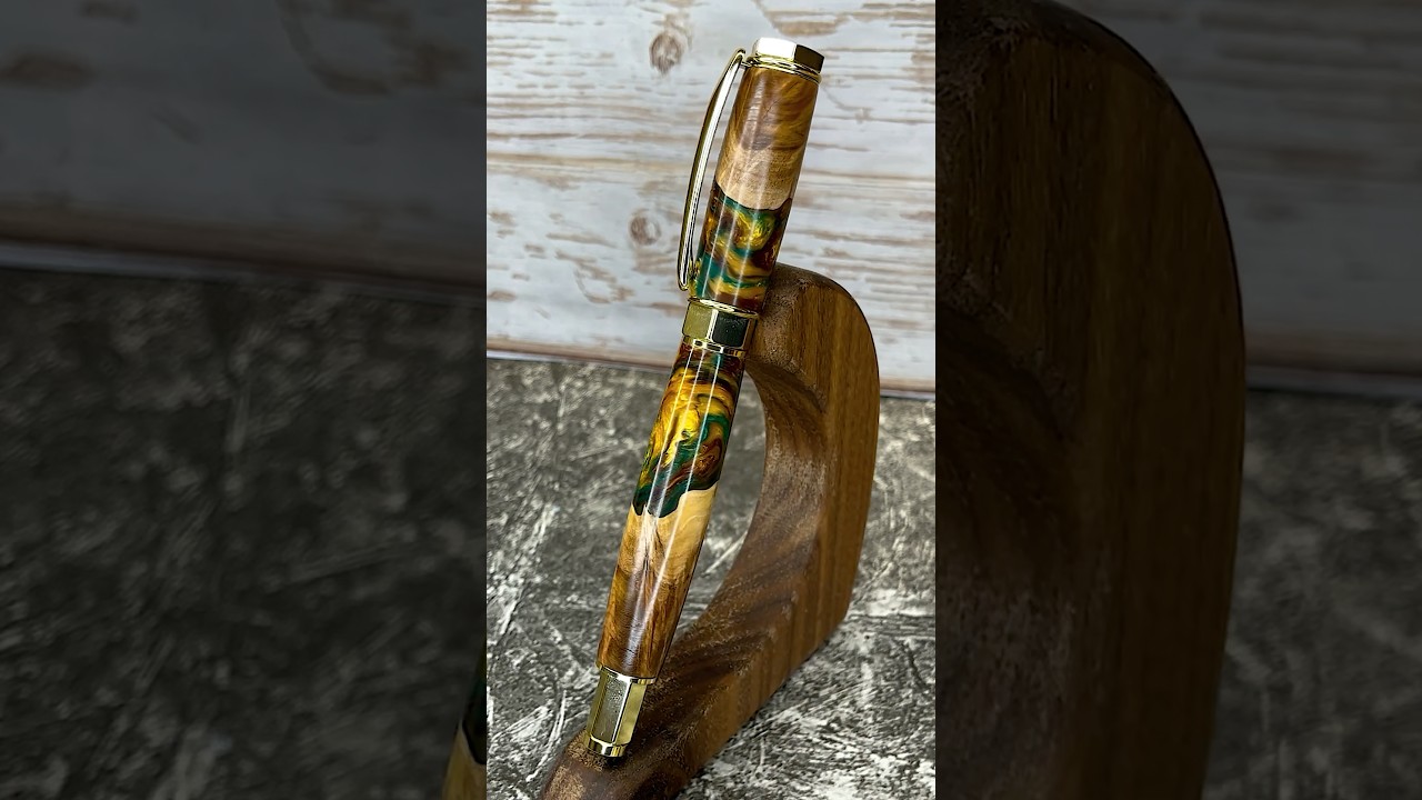 Pen Making 🖋️Burl & Epoxy Hybrid Blank #satisfying #woodworking #penturning #asmr #diy #easybuild