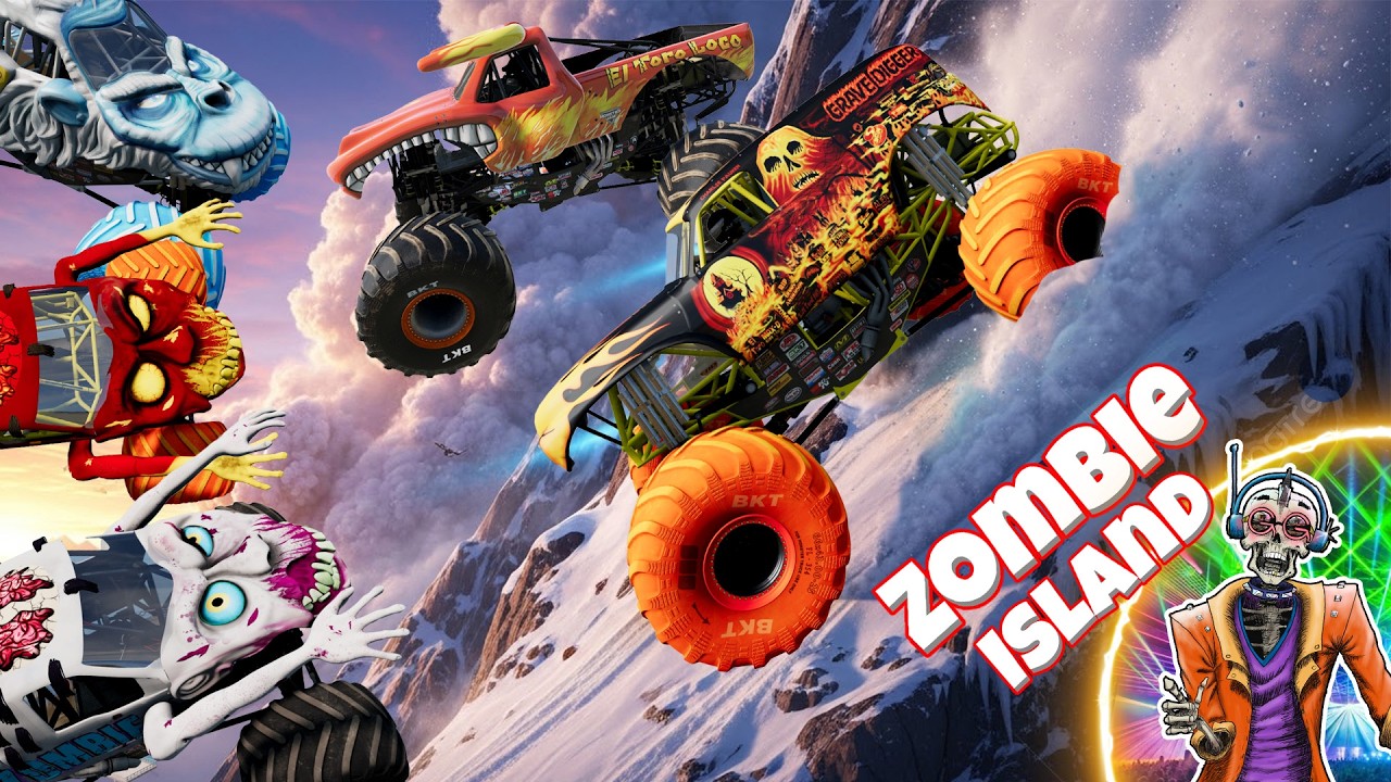 Monster Truck Arctic Expedition: Rescuing El Toro Loco From FROZEN Yeti Monster Trucks!