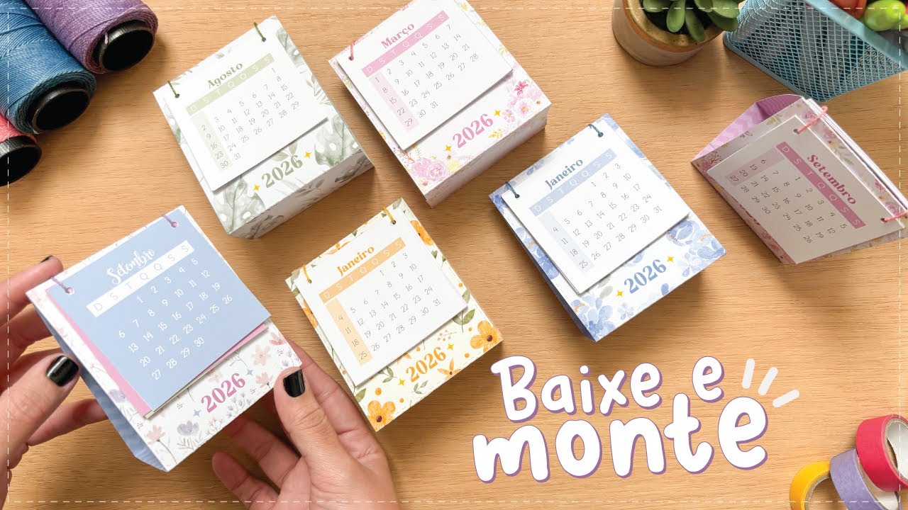 MOLDE GRATUITO | 2026 - CALENDÁRIO DE MESA FLORAL  | COMO FAZER?