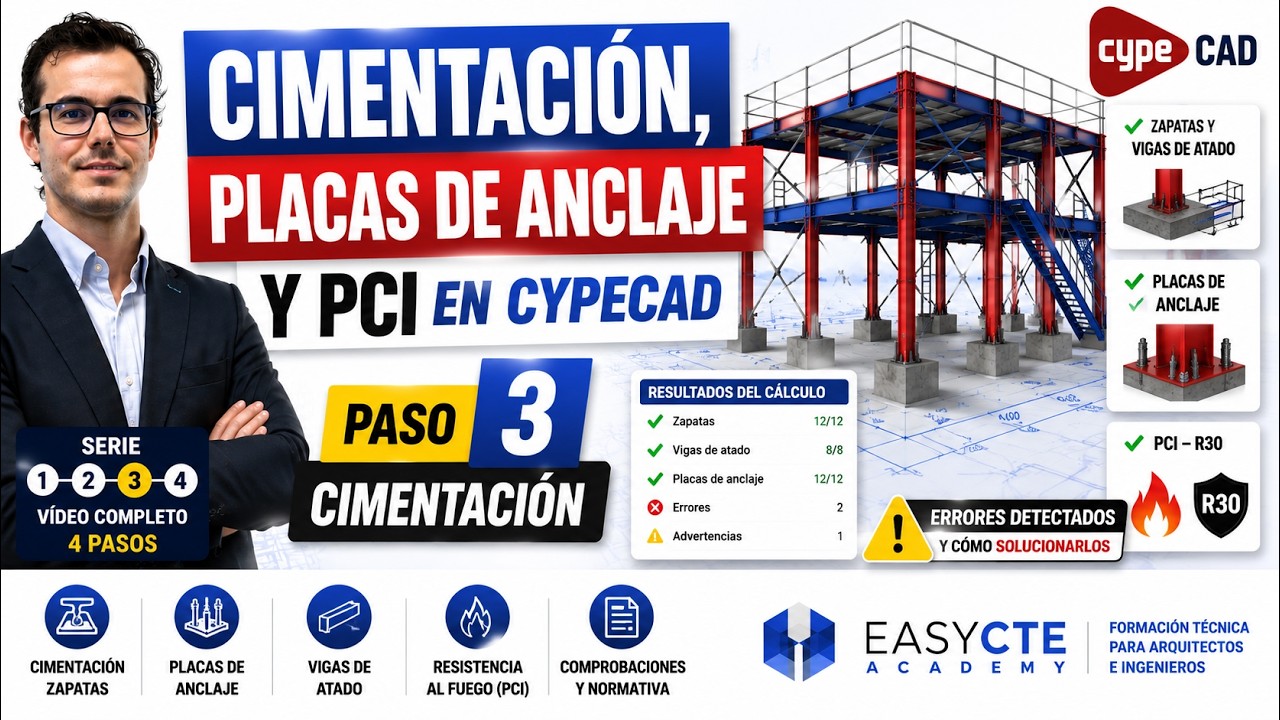 CIMENTACIÓN, PLACAS DE ANCLAJE Y PCI de una ESTRUCTURA METÁLICA con CYPECAD: (Paso3 Cimentación)