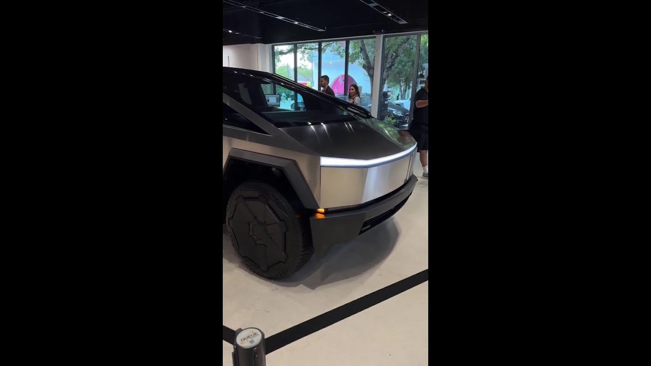 Beautiful Cybertruck is on display in a showroom