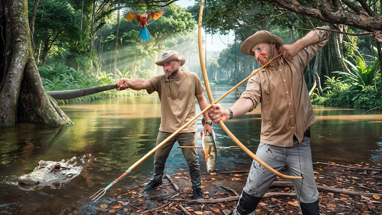 24H de SURVIE en AMAZONIE : on PÊCHE à l’ARC pour manger ! ( catch and cook )