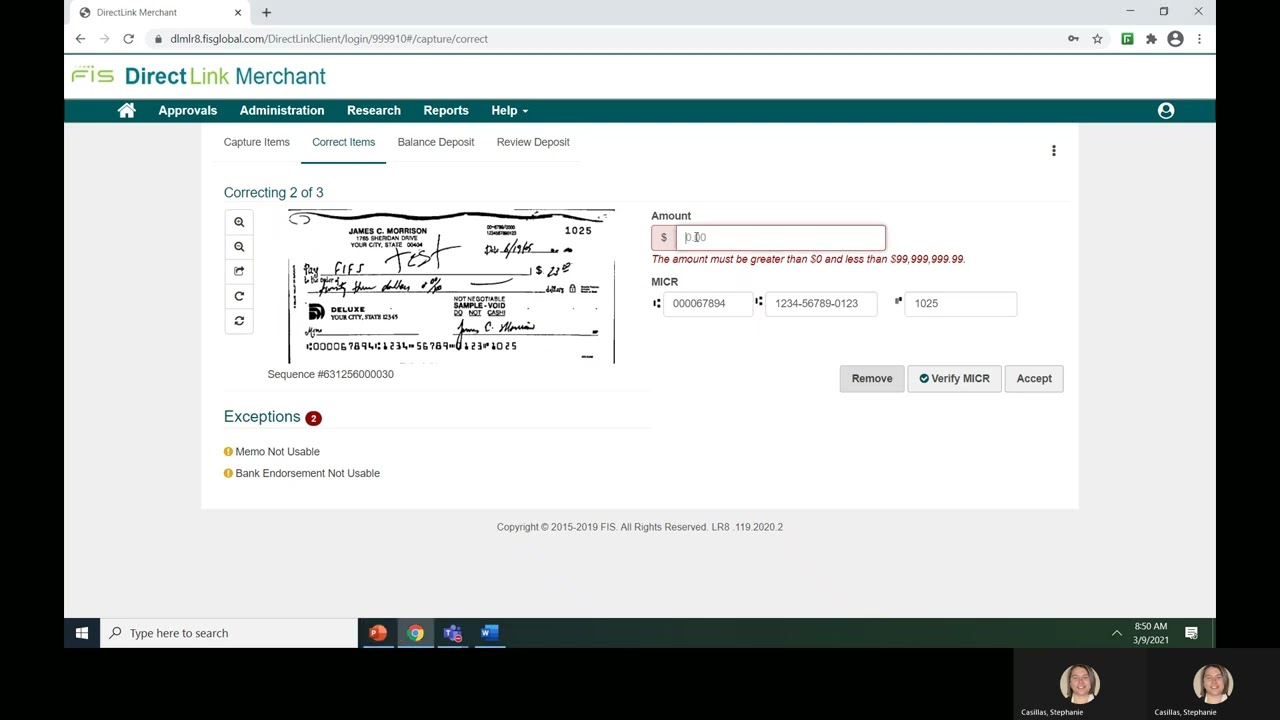Making a Deposit - Correcting Items