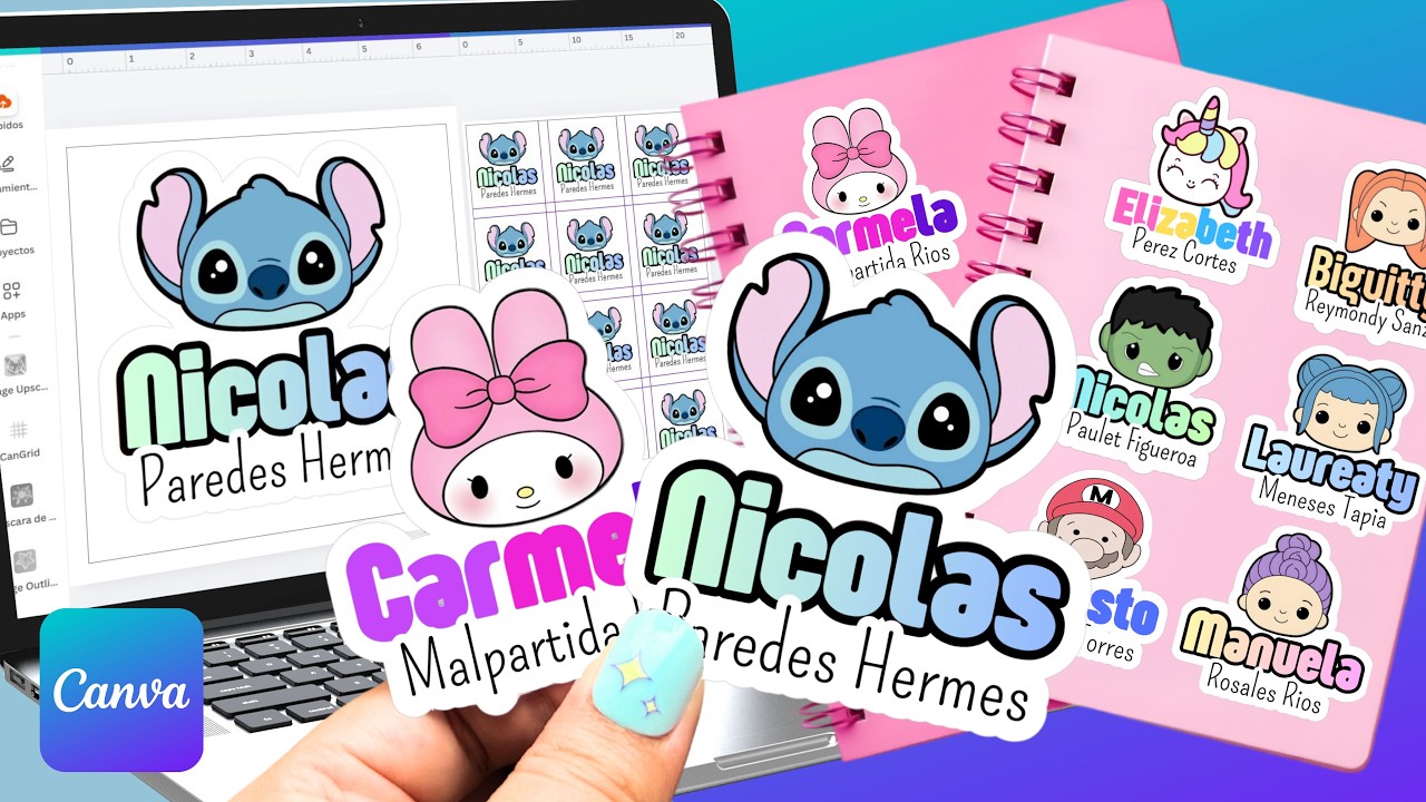 Cómo hacer ETIQUETAS ESCOLARES en CANVA gratuito tipo STICKERS para esta temporada escolar