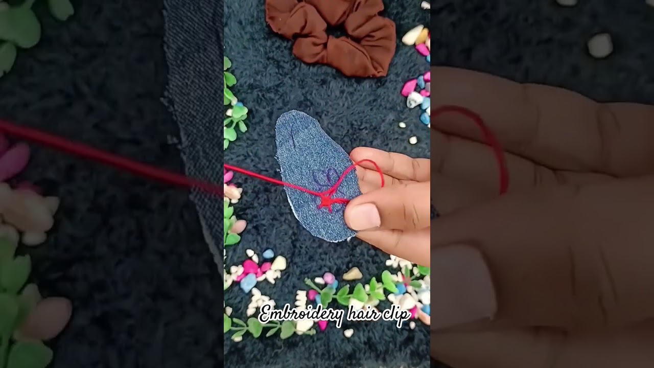 hand embroidery hair clip making #lyrics  #music #song #craft #denim cloth#,🪡🧵 embroidery #clip