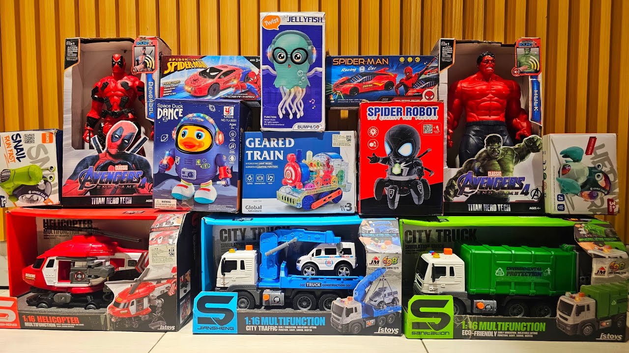 Unboxing Kereta Api, Mobil Polisi, Mobil Ambulans, Truk Pemadam, Bus, Pesawat