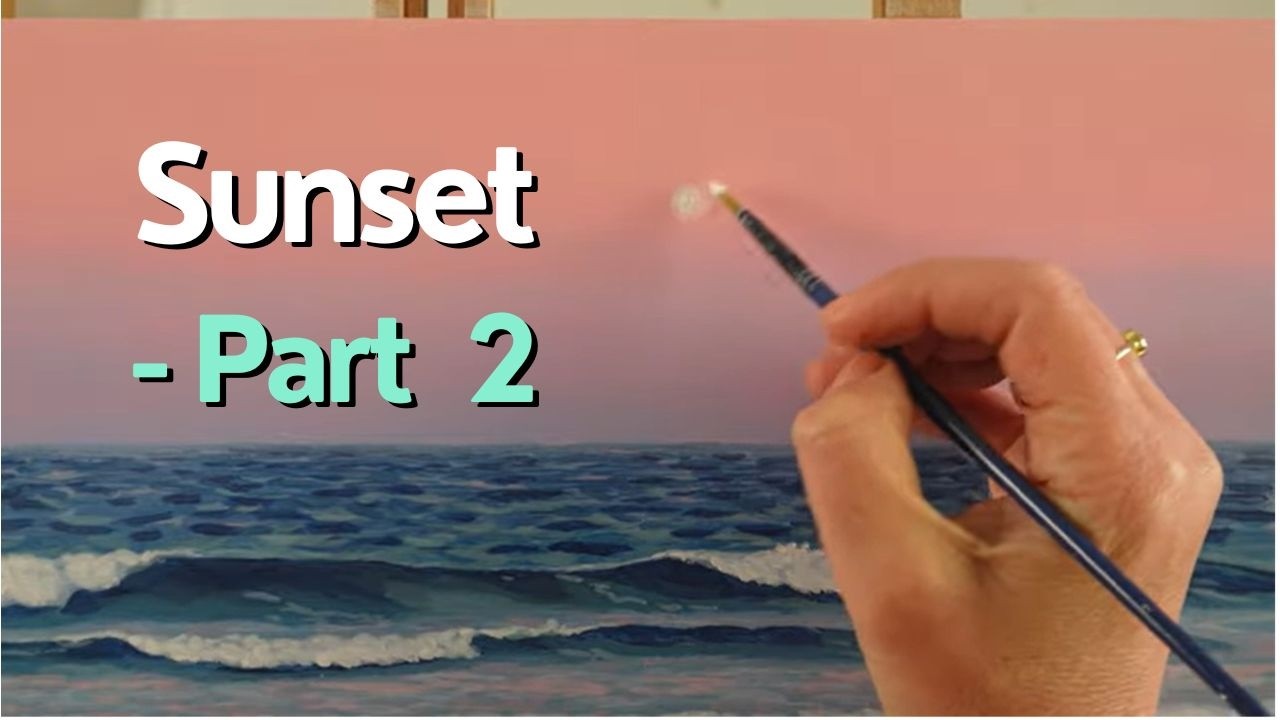 Beginners OCEAN SUNSET painting - Part 2 - Sand, sky and moon (tutorial)