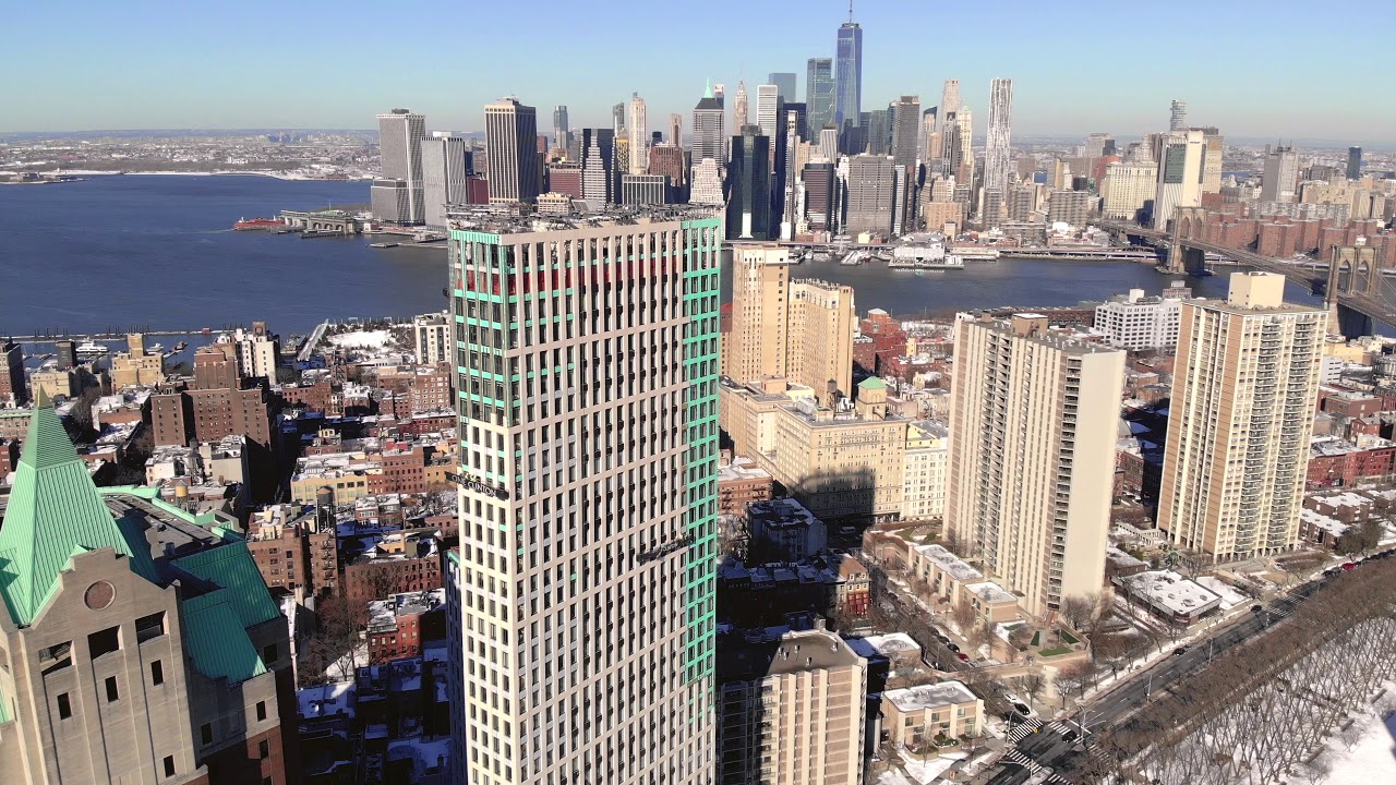 4K - Downtown Brooklyn High Rise Construction - Drone Video