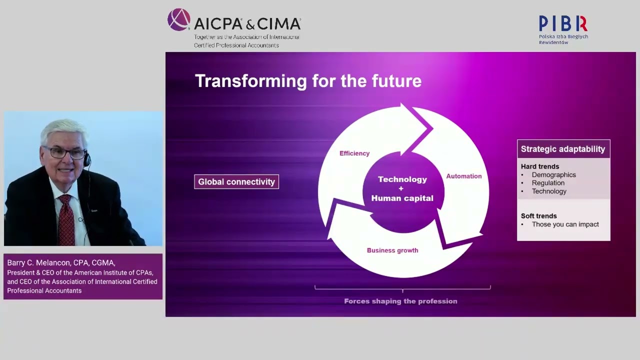 Barry Melancon CPA, CGMA, CEO AICPA & CIMA podczas spotkania z PIBR o przyszłości audytu i finansów.