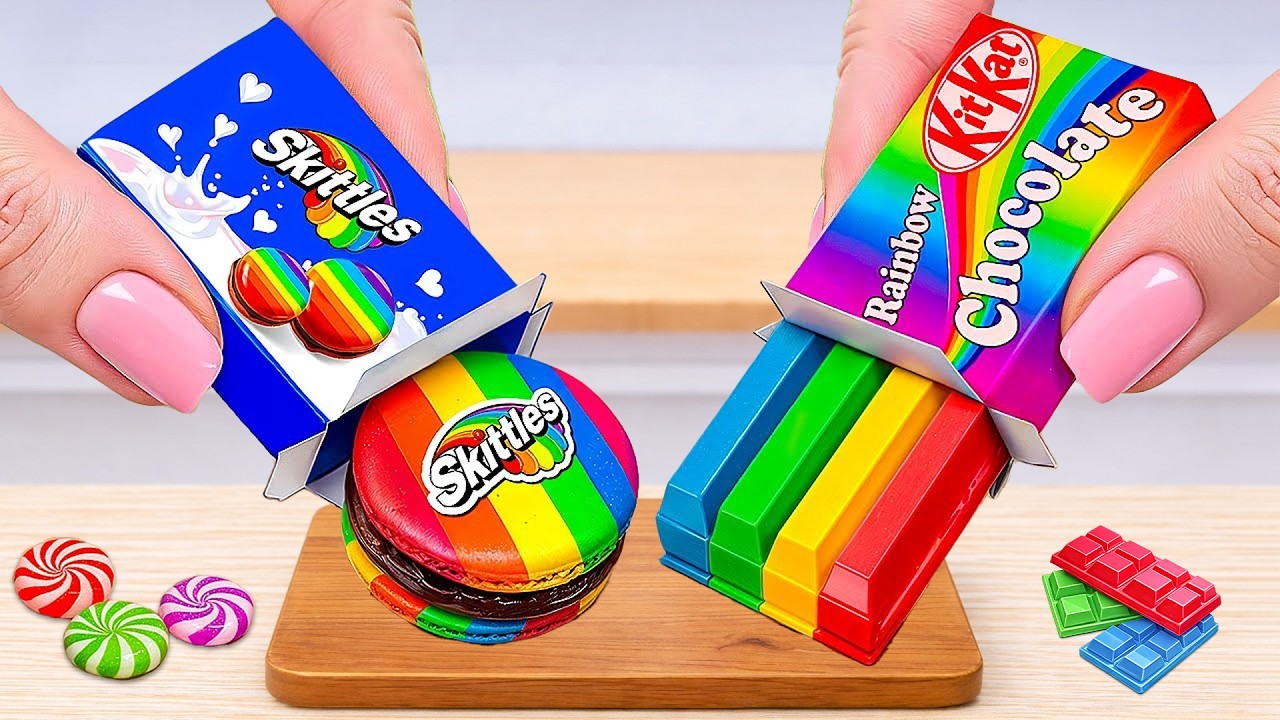 Miniature Rainbow KITKAT & SKITTLES Chocolate Cake Decorating | ASMR Amazing Mini Cake 🌈🍫
