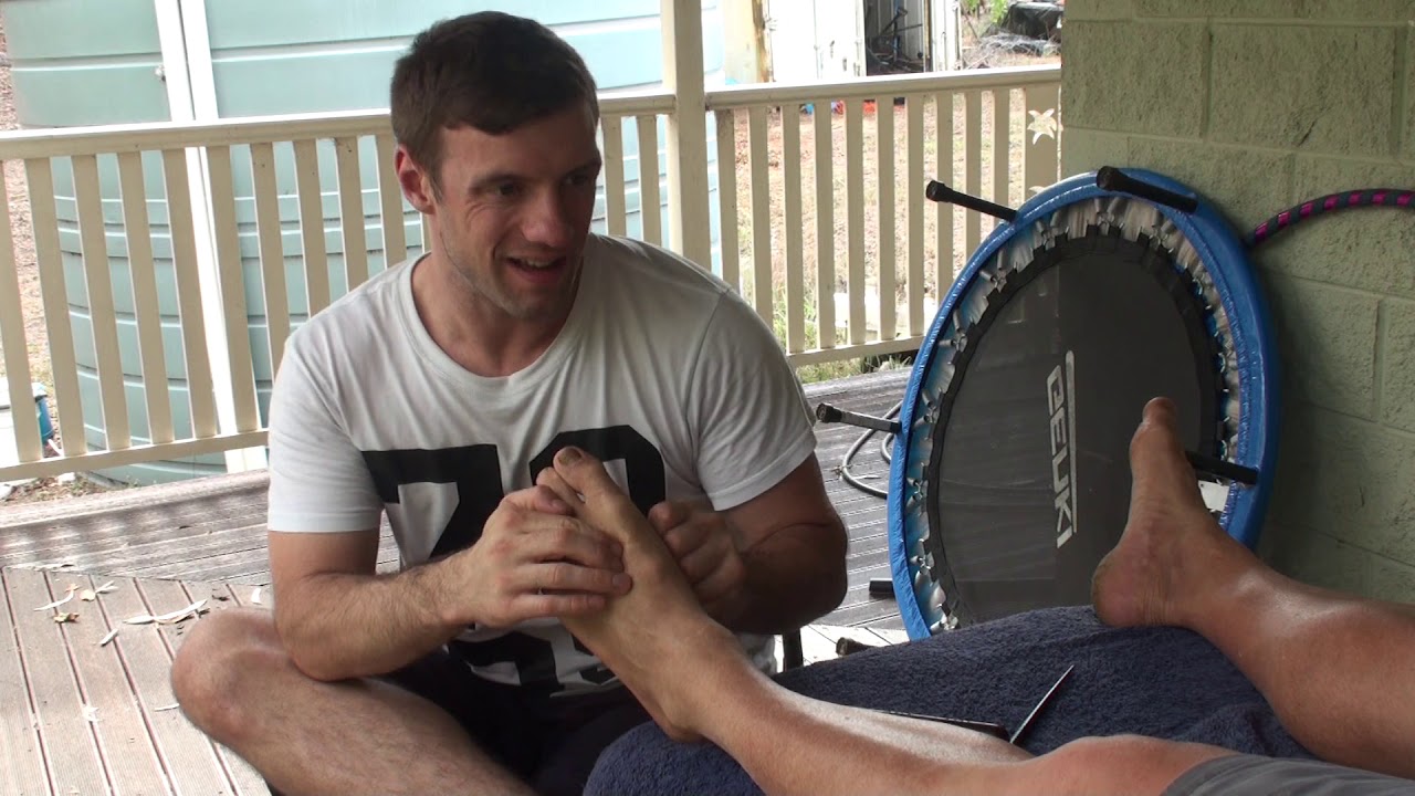 Abdominal massage. Emotional release. Deep foot massage on left foot. Keogh working on Brandon Day 2