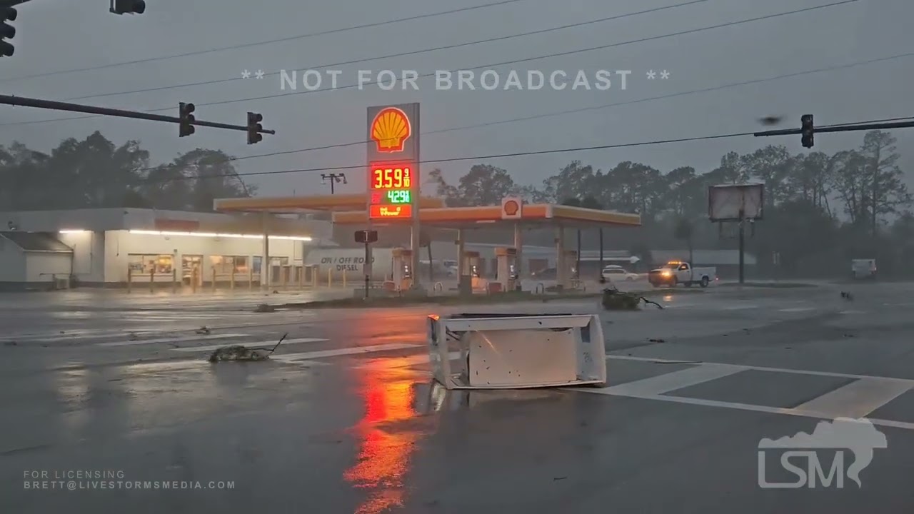 08-30-2023 Perry, FL - Hurricane Idalia Smashes into Florida-Trees on Campers-Trees Falling-Damage