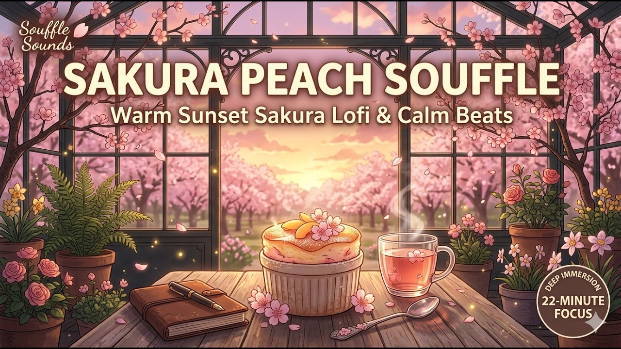 🌸 Cozy Sunset Sakura Lofi | Deep Immersion for Focus & Study (Sakura Peach Souffle)