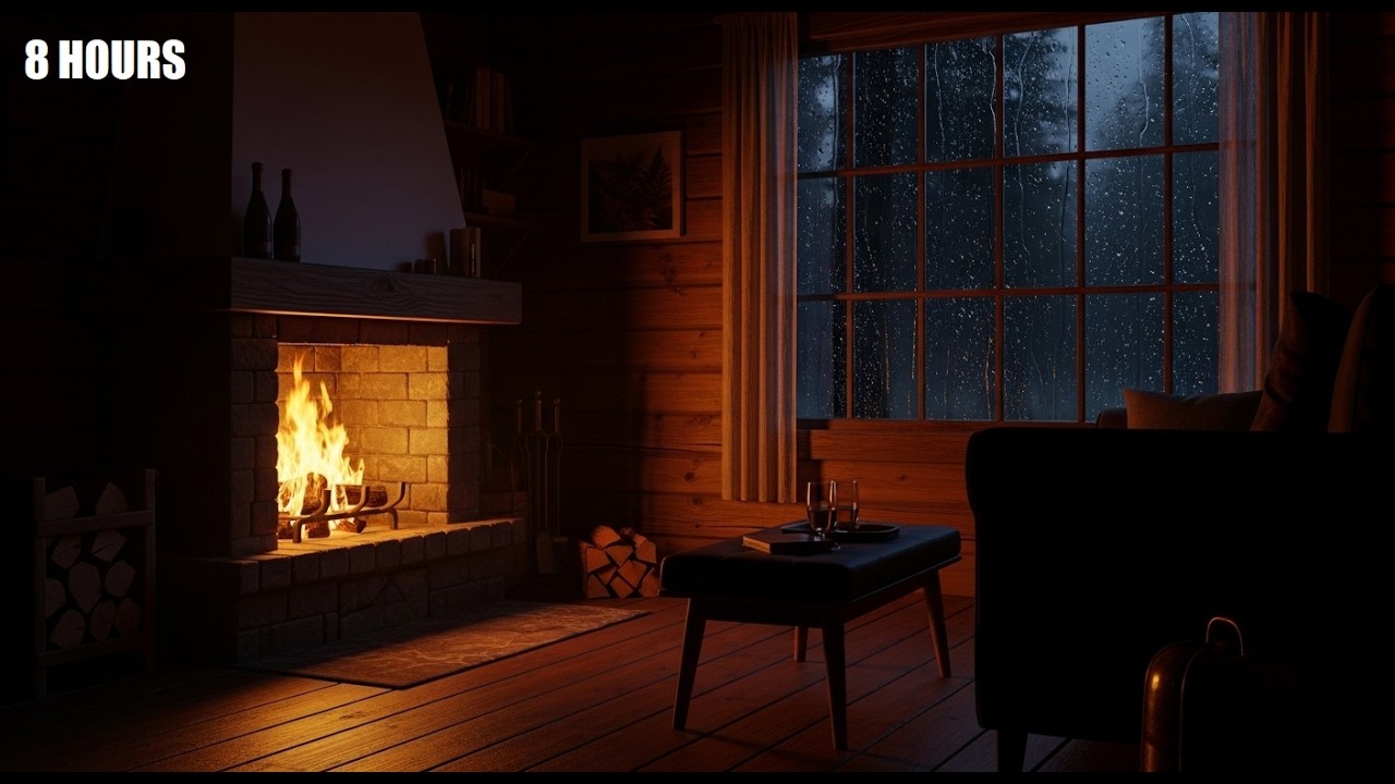 Cozy Cabin Fireplace & Rain Sounds 🔥🌧️ | 8 Hours Warm Ambience for Sleep, Study & Relaxation