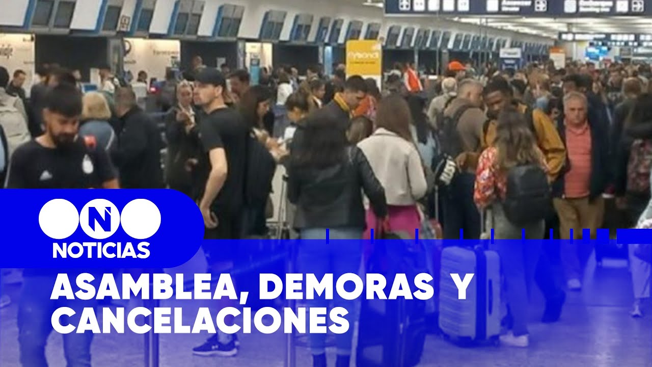 ASAMBLEA, DEMORAS, CANCELACIONES y REHENES en Aeroparque - Telefe Noticias