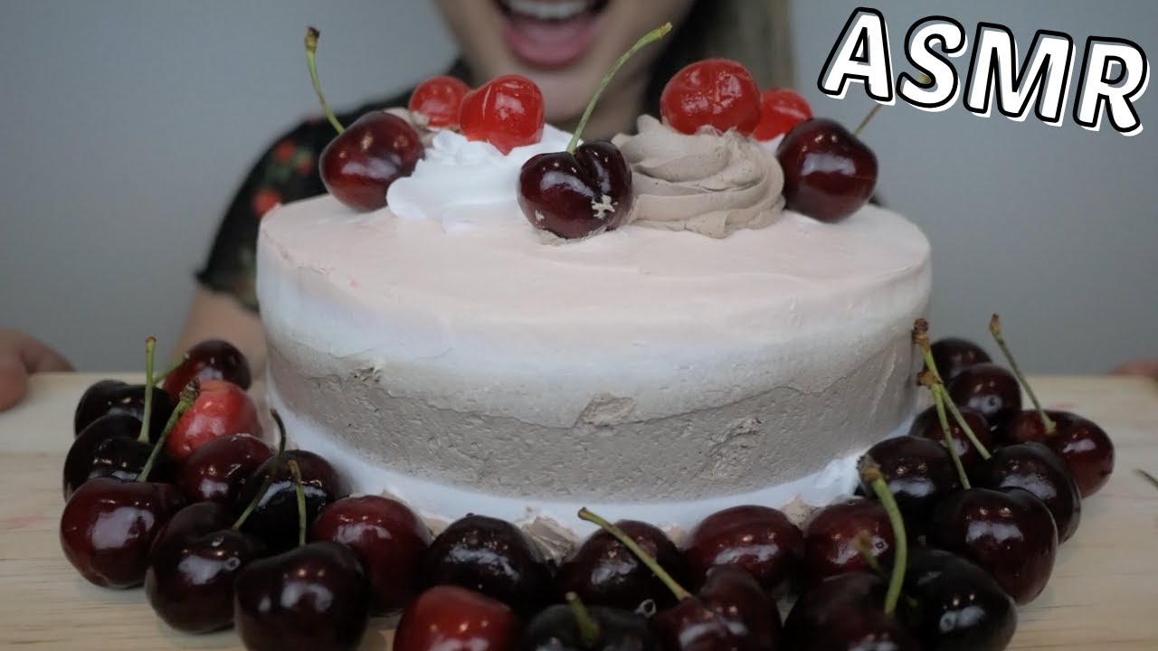 Neapolitan CAKE with Fresh Cherries ASMR NO Talking Eating Sounds | N.E Let's Eat