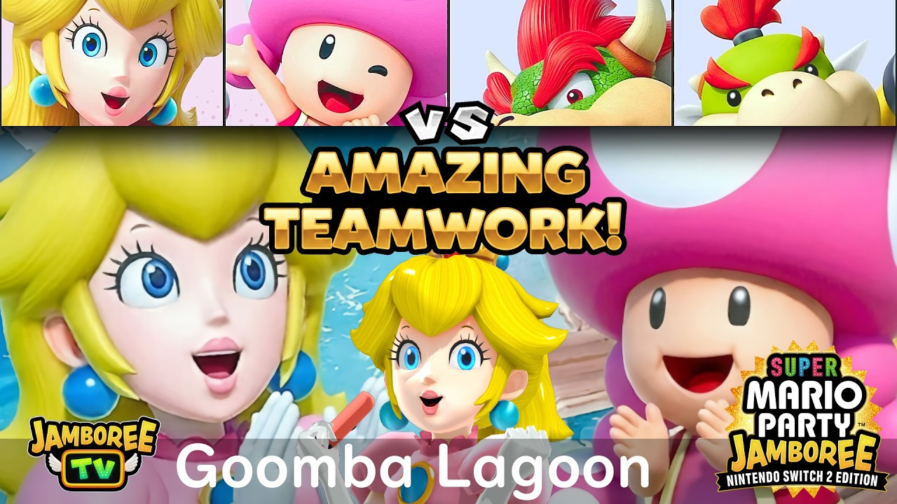 Super Mario Party Jamboree TV Peach & Toadette vs Bowser & Bowser Jr. in Goomba Lagoon