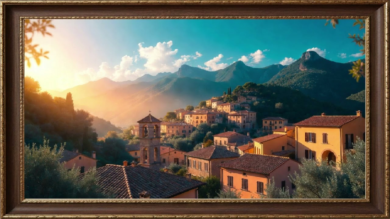 Italian Village at Sunset - TV Screen Art / Framed Art