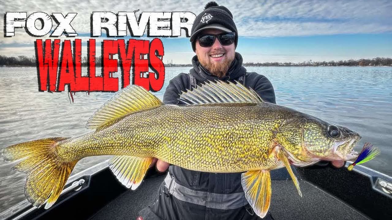 Early Spring WALLEYE Fishing on the FOX RIVER! (Using Hair Jigs)