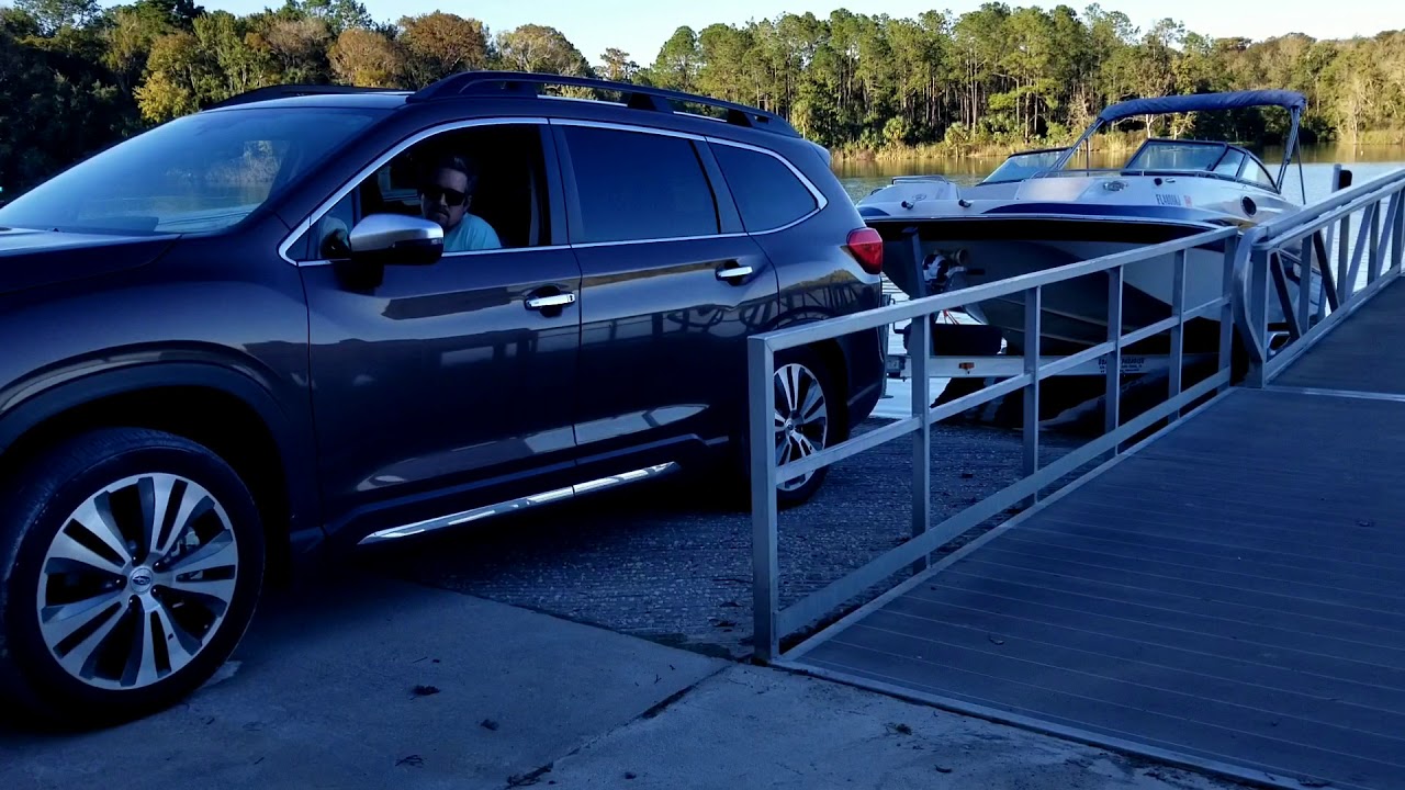 Subaru Ascent Touring Heavy Boat at Ramp Trailer Towing