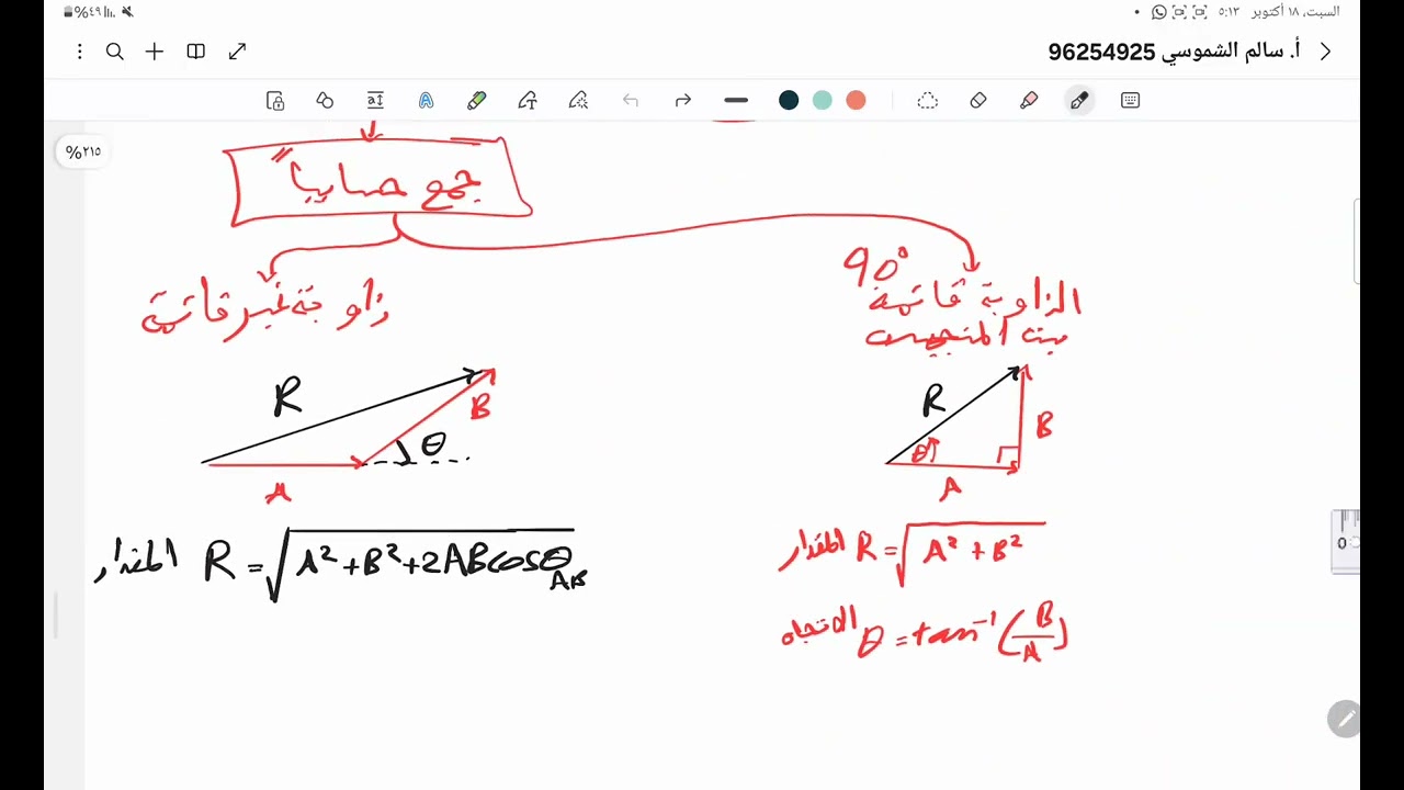ف11 ف1 جمع المتجهات (الازاحات و السرعات المتجهة )