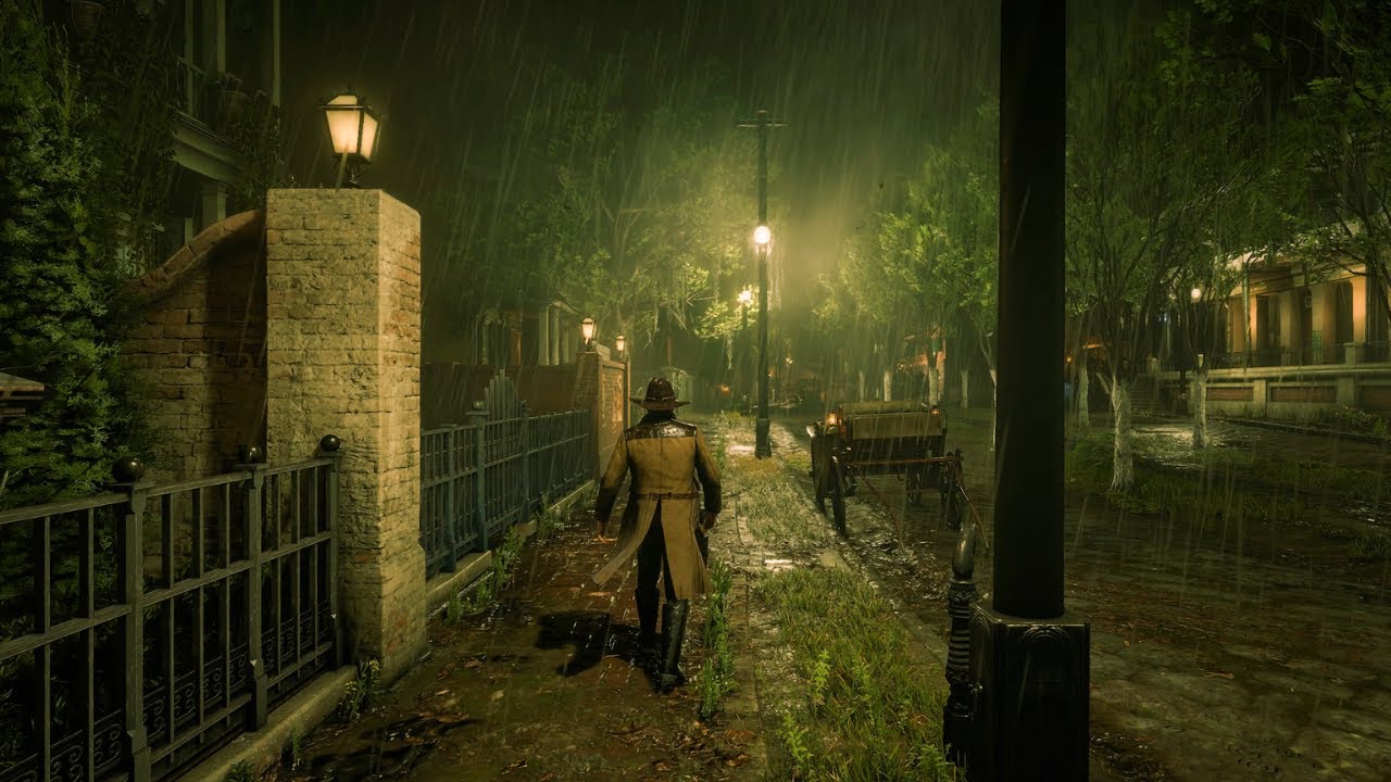 Saint Denis Rainy Night Ambience | Arthur Morgan’s Peaceful Walk in Red Dead Redemption 2 ASMR