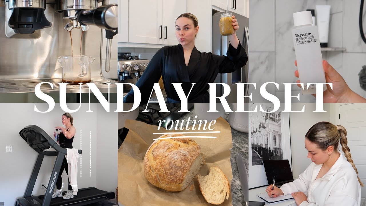 SUNDAY RESET 🧺 🫧  cleaning, healthy meal prep, workout, baking bread, planning the week + self care!