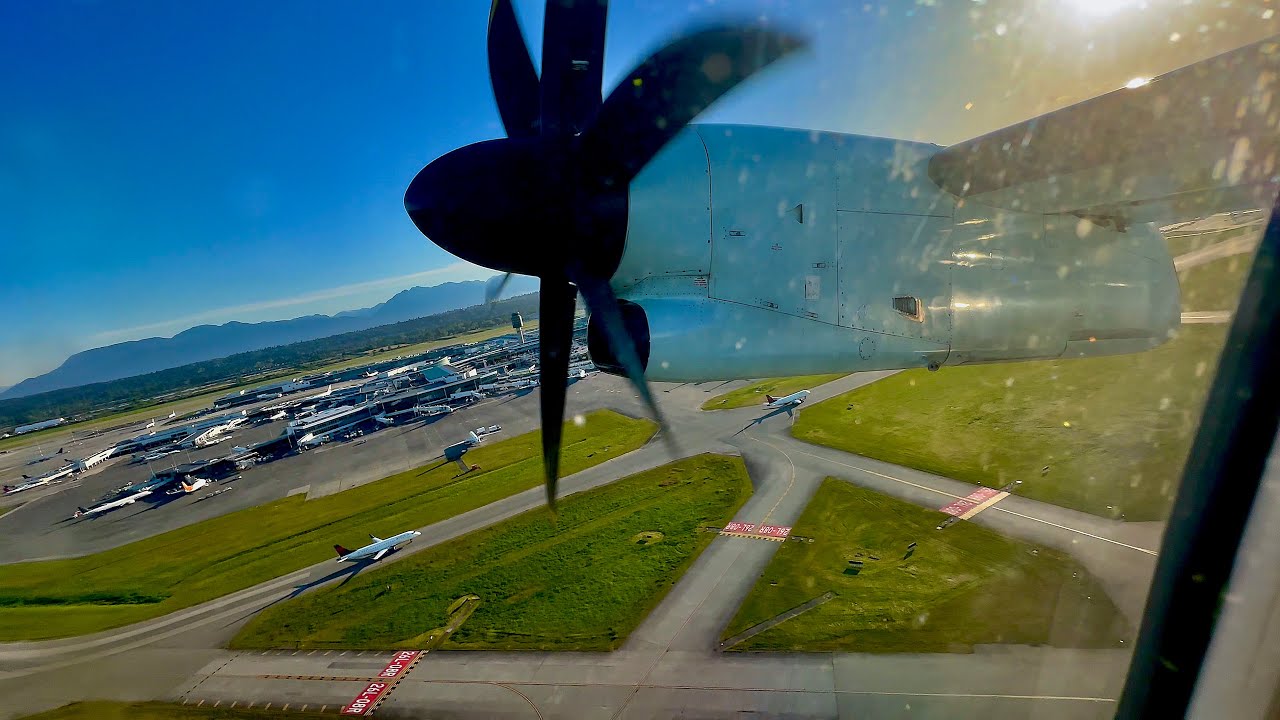 [4K] – Clear Vancouver Morning Takeoff – Air Canada – Bombardier Q400 – YVR – C-GVJZ – SCS 1413