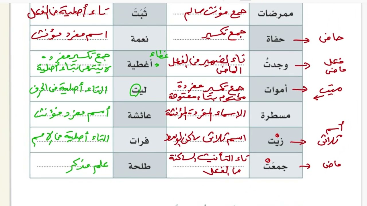 تدريبات درس التاء المفتوحة والتاء المربوطة لغتي اول متوسط الفصل الدراسي الثاني
