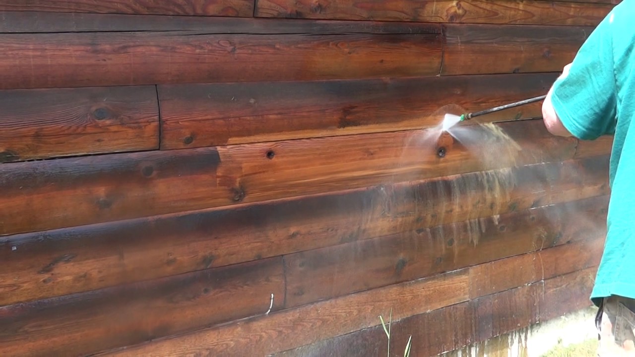 Removing Old Finishes - Pressure Washing Log Walls by Northwest Log Home Care