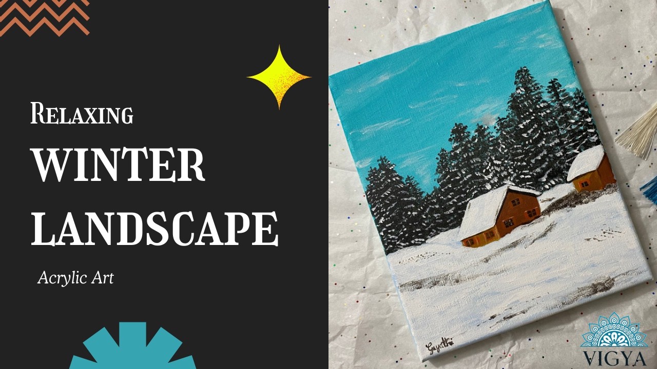 Relaxing Winter Landscape with Snowy Houses | Acrylic Painting