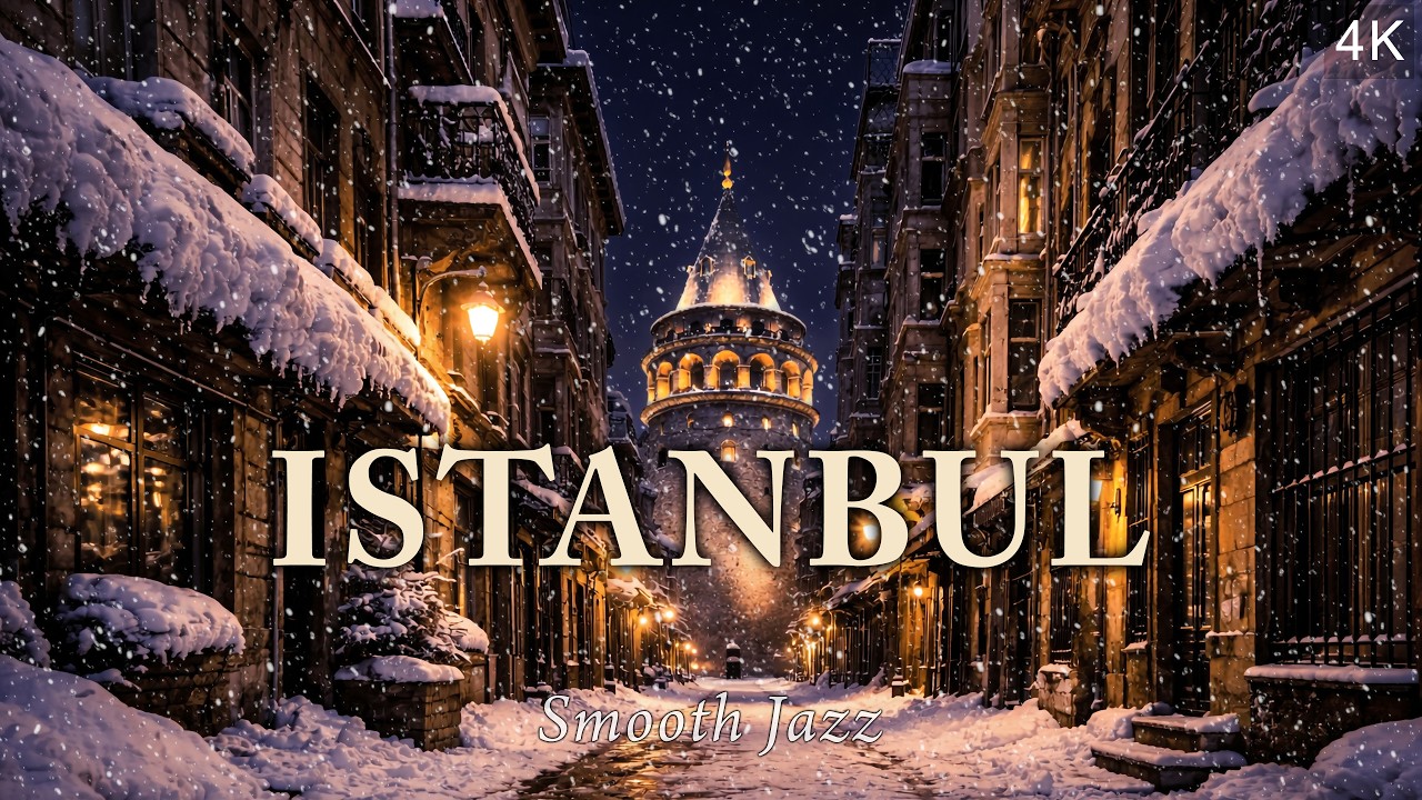 ❄️Galata Tower Snowy Night Ambiance - 1 Hour Smooth Jazz - Istanbul Night Vibes