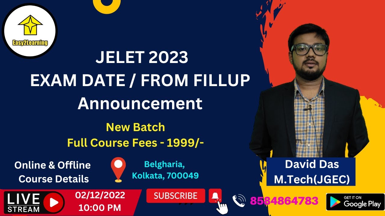 JELET 2023 EXAM DATE & FROM FILLUP Announcement | BY Easy2Learning