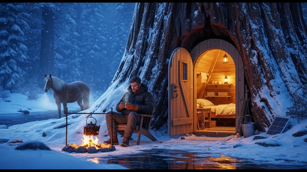 Hidden Luxury Room Inside a Giant Tree — Snowstorm Survival ASMR