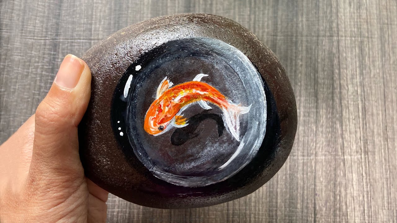 Realistic Koi Fish on Stone Acrylic Painting Tutorial - Paintastic Arts