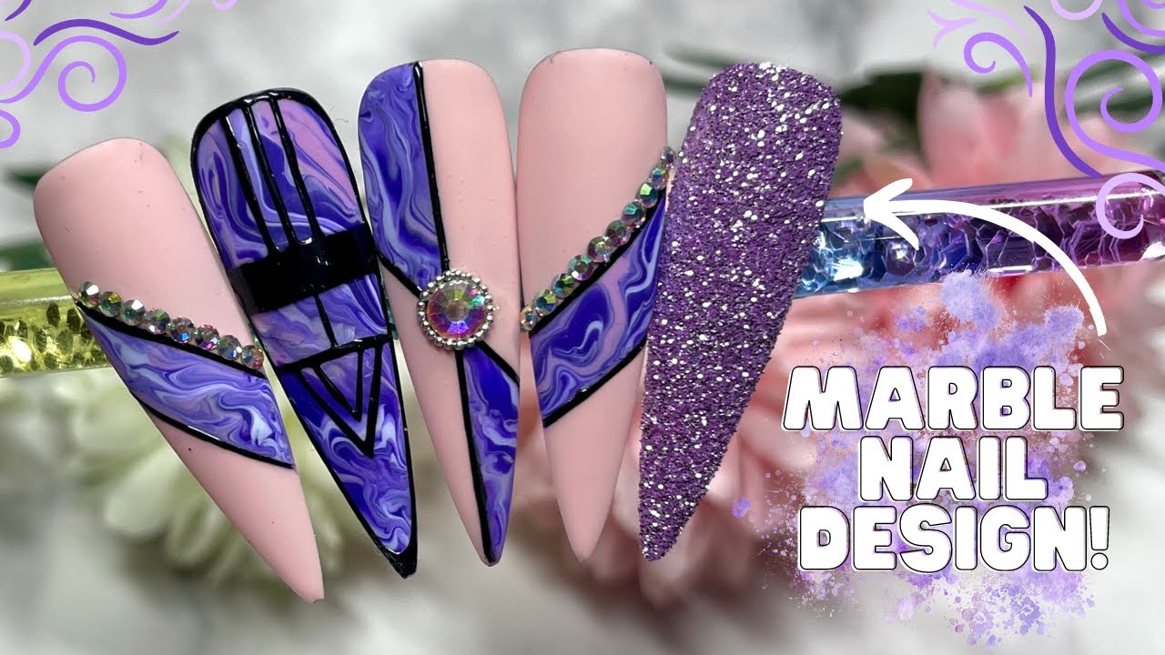 PURPLE MARBLE NAIL ART DESIGN | RECREATION SET | MADAM GLAM