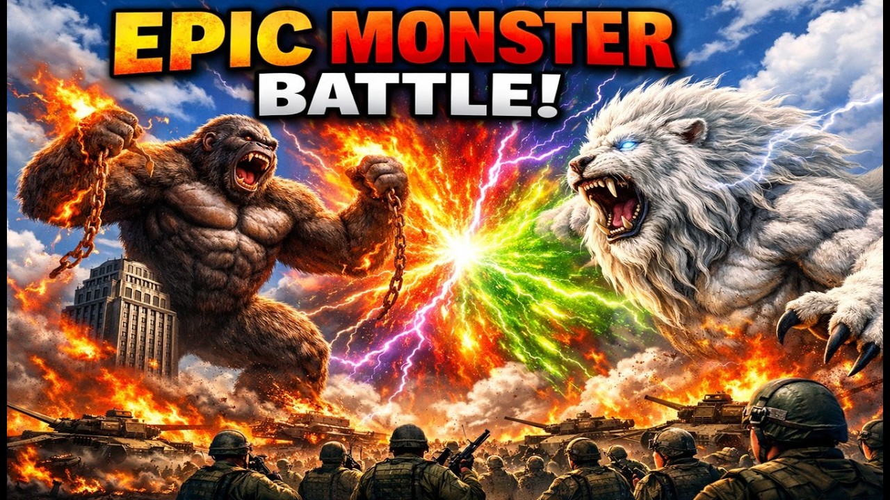 King Kong vs Giant White Lion Titan | Epic Monster City Battle