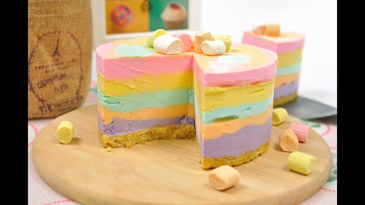 ชีสเค้กสายรุ้ง สูตรไม่ใช้เตาอบ | No Bake Rainbow Cheesecake