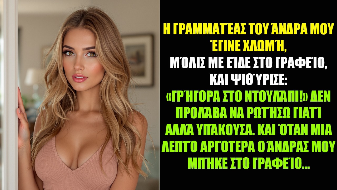 Η ΓΡΑΜΜΑΤΈΑΣ ΤΟΥ ΆΝΔΡΑ ΜΟΥ ΈΓΙΝΕ ΧΛΩΜΉ, ΜΌΛΙΣ ΜΕ ΕΊΔΕ ΣΤΟ ΓΡΑΦΕΊΟ, ΚΑΙ ΨΙΘΎΡΙΣΕ: «ΓΡΉΓΟΡΑ ΣΤΟ...