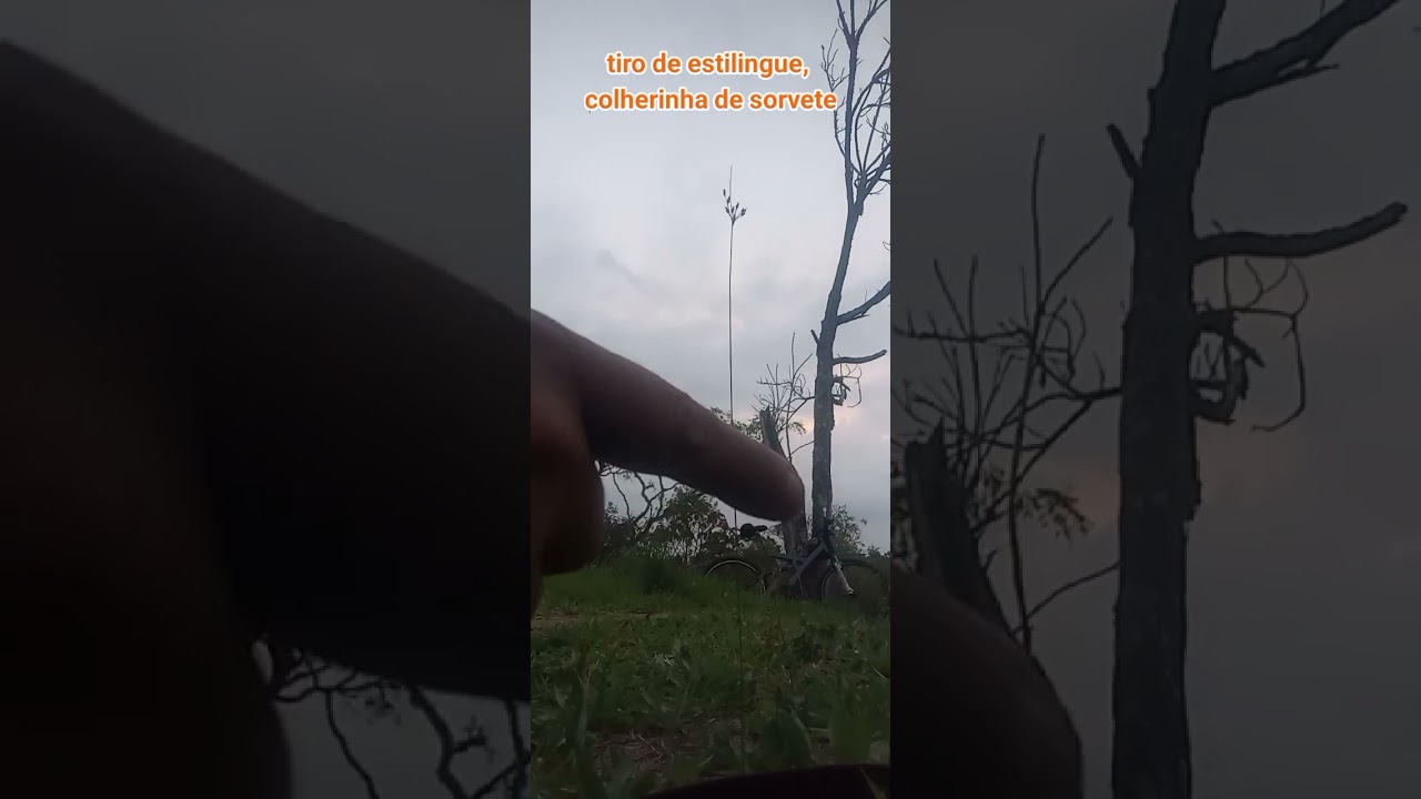 Tiro de estilingue - colherinha de sorvete.