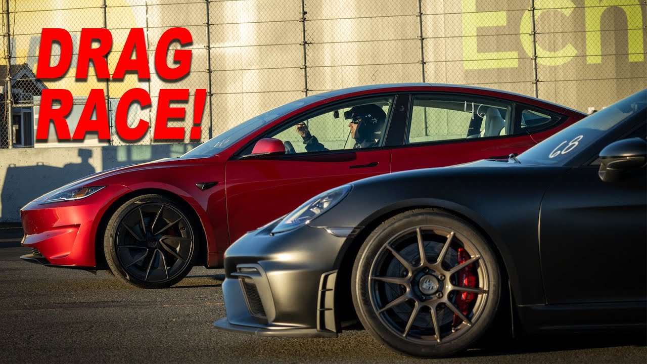 Tesla Model 3 Highland vs 718 Cayman GT4 Drag Race