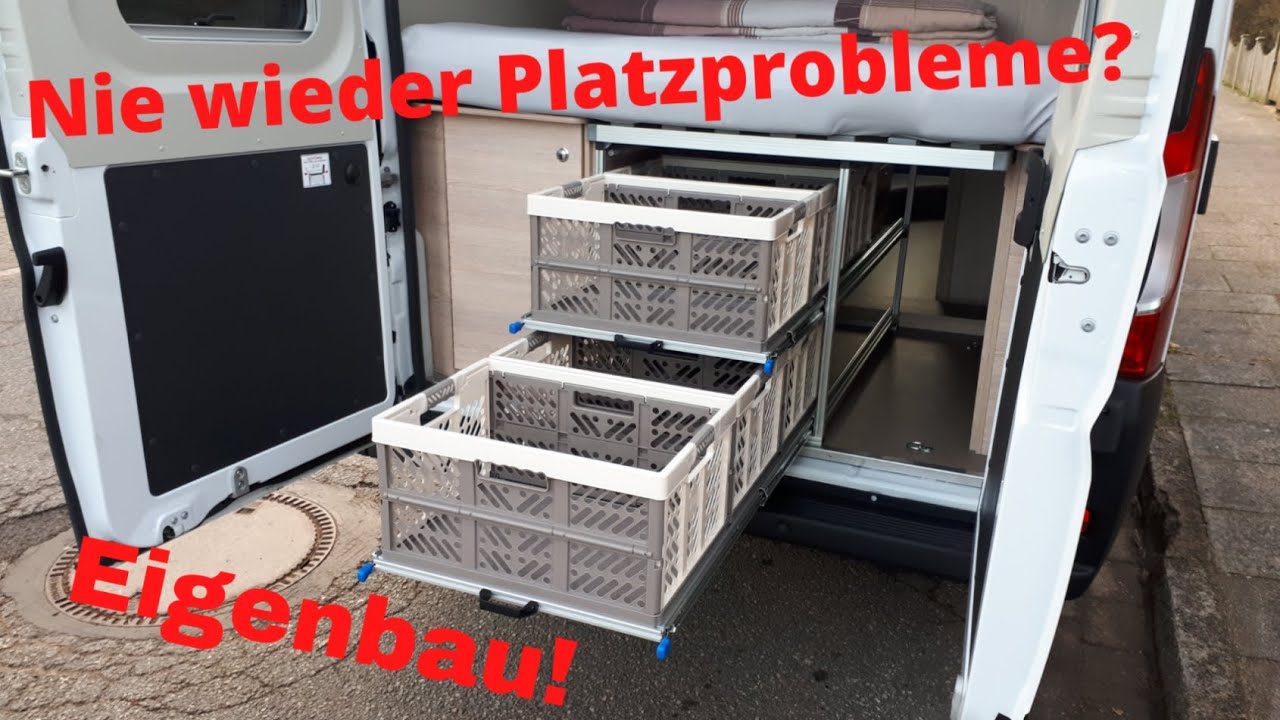 Eigenbau Vollauszug für Heckgarage im Kastenwagen Pössl Summit 600 Regalsystem für Wohnmobil bauen
