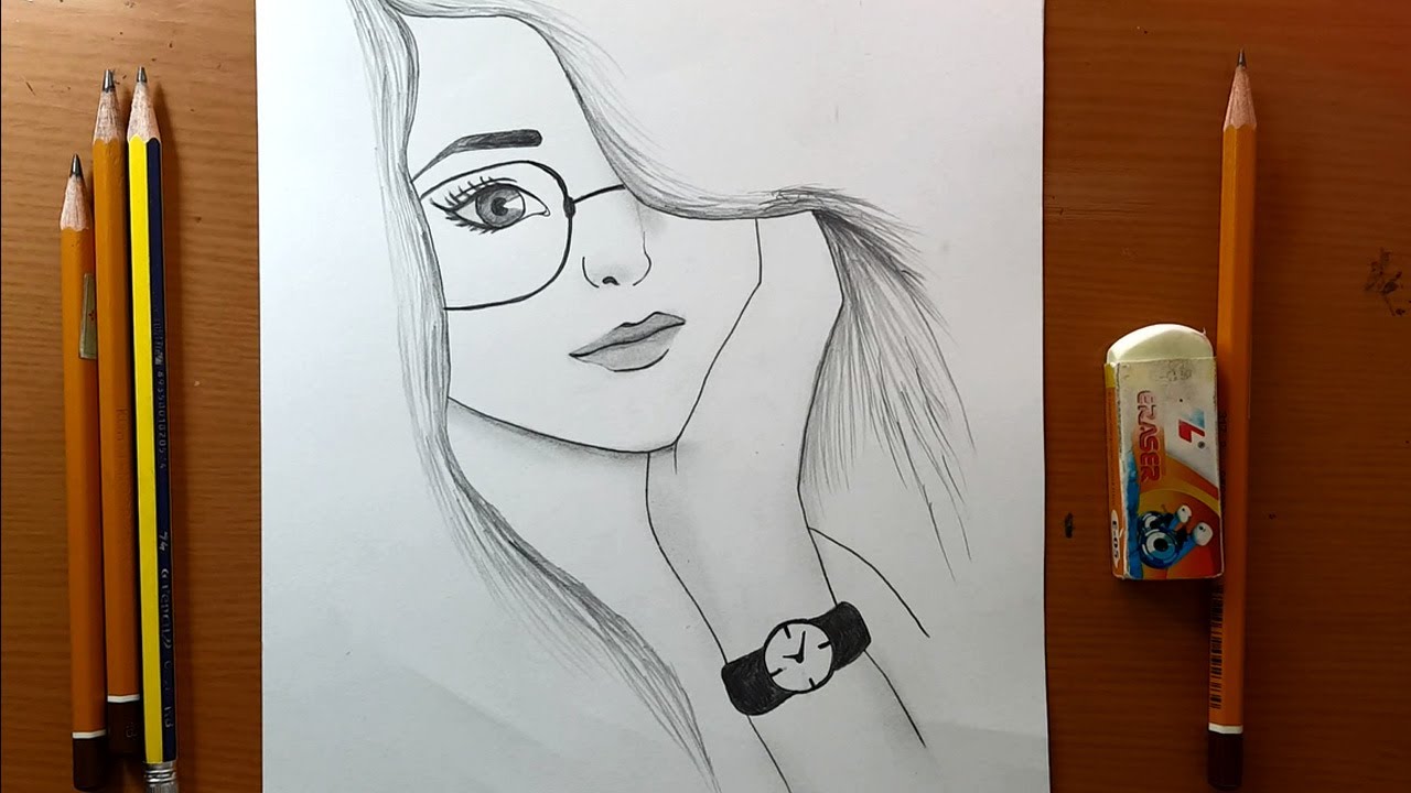 Come disegnare una faccia di ragazza con gli occhiali | Schizzo a matita | how to draw a Girl face