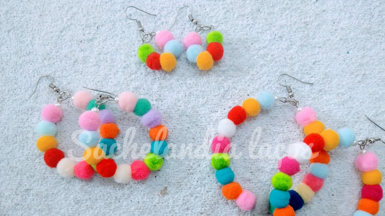 Brinco de Pompom - pra fazer kit com a pulseira.